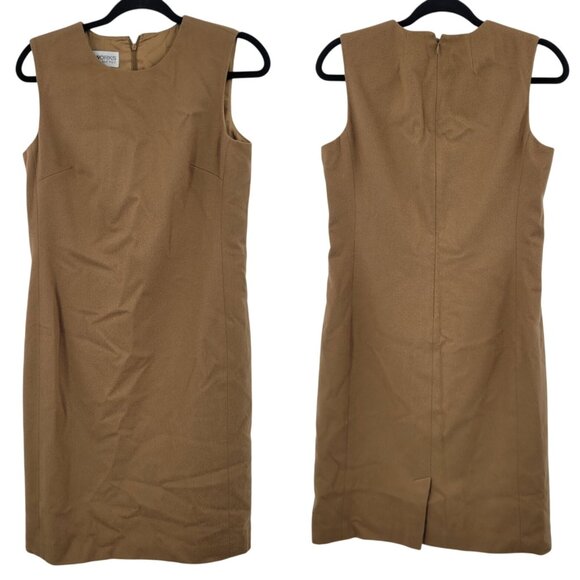 Vtg 70s Saks Fifth Avenue Wool Blend Sleeveless Camel Sheath Dress Sz 10 Classic - Picture 1 of 8